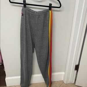 Aviator Nation Gray Sweatpants with Rainbow Stripe